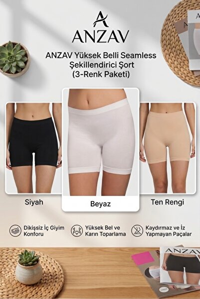 AV ANZAV 1574 Pantaloni scurți elastici pentru femei, fără cusături, cu elast...