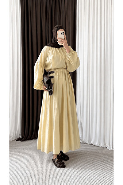Hepsi Moda Gipeli Yaka Bluz Etek Takım - 3250 - Tereyağ Sarısı