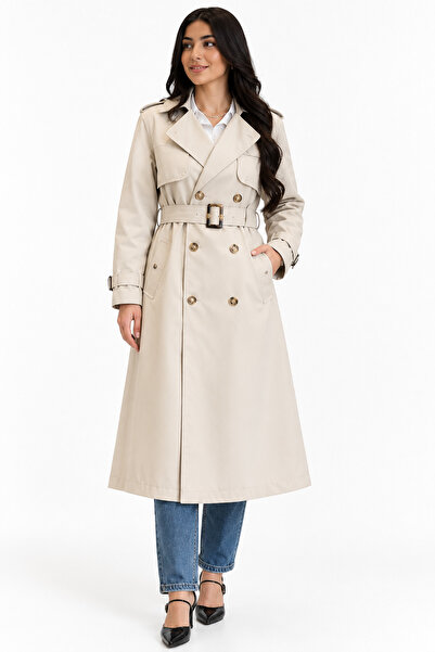 MADAME MELEK Women's Black Long Trench Coat – Stylish Double-Breasted Trench ...