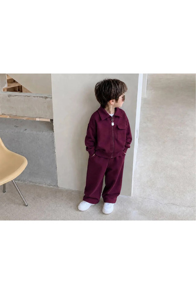 kidstalya طقم أطفال للجنسين مع سترة باللون الأحمر الداكن
