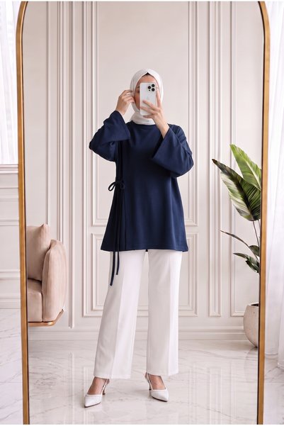MİHRA STORE Habibe Side-Tie Tunic-Na918 Navy Blue