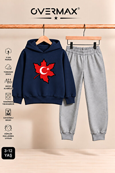 OVERMAX Turkish Flag Printed Hooded Sweatshirt Tracksuit Set - Ages 3-12