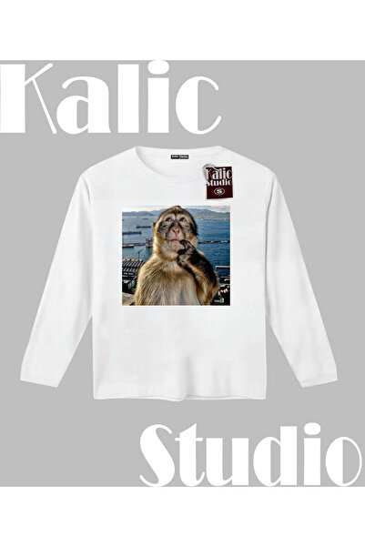 Kalic Studio Thinking Monkey Long Sleeve T-Shirt White