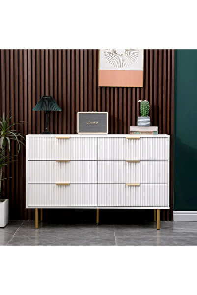 Mobatelier Comodă modernă cu 6 sertare, 120x40x78,5 cm, Alb