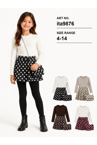 SETTY KOOP Girls’ Polka-Dot Dress with Contrast Design