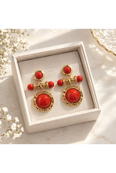 Nar Çiçeği Taşlı, Otantik Gold Küpe