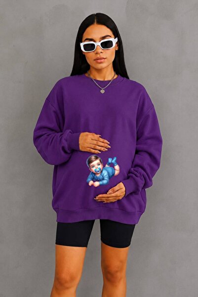 HELLO ROMA 3 Yarn Combed Cotton Retired Baby Printed Pregnant Sweatshirt Jw3