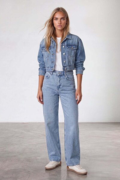 Trend Alaçatı Stili Women's blue high waist wide leg jean pants alc-x15917