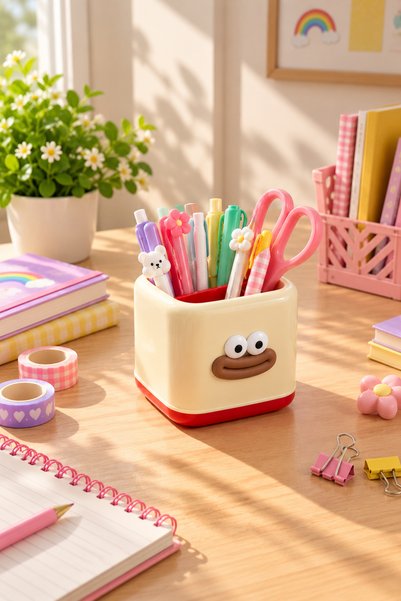 Daks Red Decorative Desktop Pen Holder – Dual Compartment Organizer