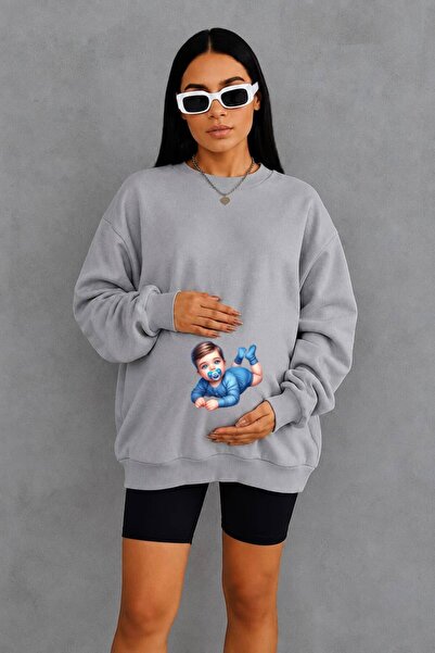 HELLO ROMA 3 Yarn Combed Cotton Retired Baby Printed Pregnant Sweatshirt Jw3
