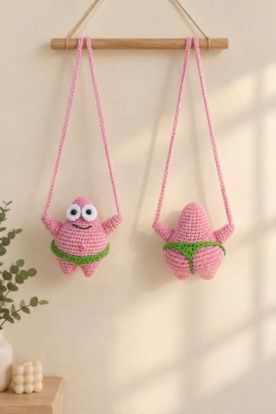 Zey's Amigurumi Amigurumi Patrick Star Araç Süsü, Dikiz Aynası Süsü,