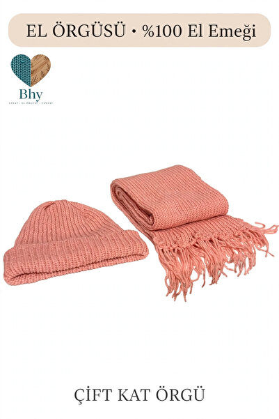Çift Kat Örgü El Örgüsü Bere ve Atkı takımı