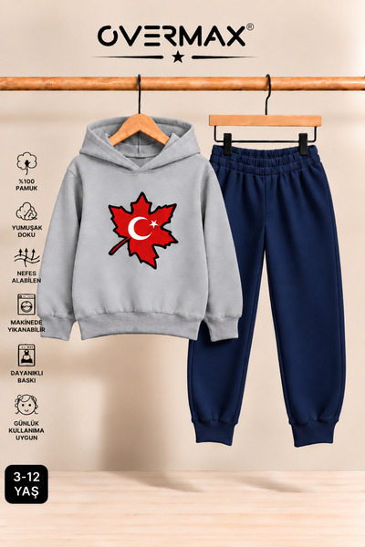 OVERMAX Turkish Flag Printed Hooded Sweatshirt Tracksuit Set - Ages 3-12