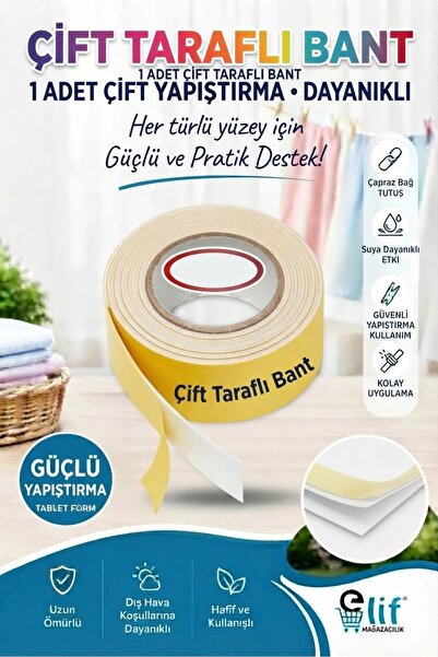Elif mağazacılık Çift Taraflı Köpük Bant Kuvvetli Yapışkanlı