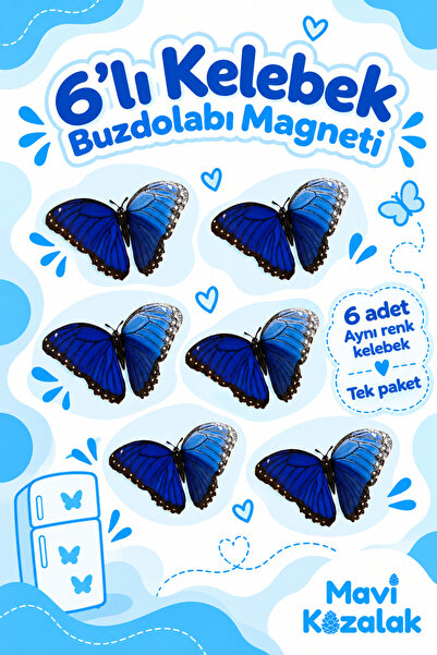 6'lı Kelebek Buzdolabı Magnet Seti – Renkli Dekoratif Magnetler
