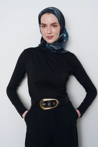 ED Scarf Abstract Twill Silk Scarf - Navy Blue