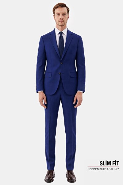 Sabri Özel Saks Slim Fit Normal Bel 6 Drop Mono Yaka Takım Elbise