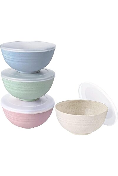 GENERAL Wheat Straw Cereal Bowls, Soup Bowl with Dust-Proof Lid, 4 Pieces Whe...