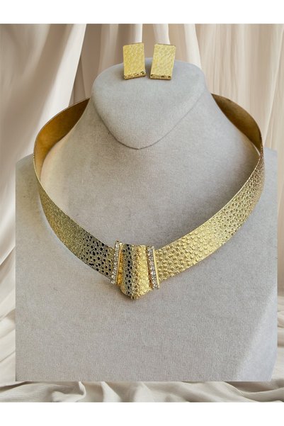 Dore Collection Klasik Gerdanlık ve Küpe Set - Düğün Seti