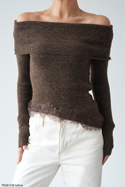 Lupies Women's Madonna Collar Lace Detailed Knitwear Sweater