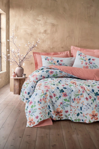 Cotton Box Set de husă de pilotă unică Modeline Ranforce Bluebell Somon