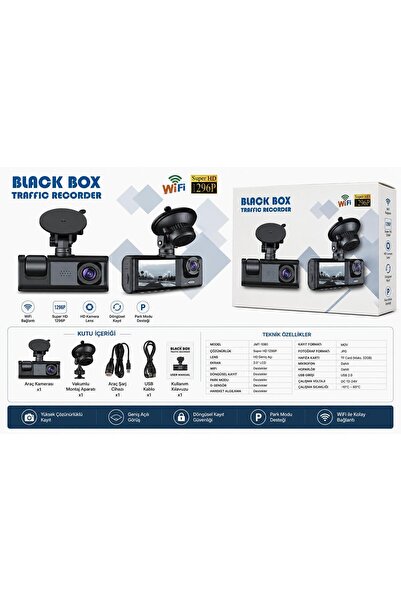 BLACK BOX Traffic Recorder Wifi Araç İçi Kamera Full HD 1080P Ekranlı Çift Ka...