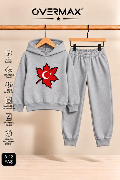 OVERMAX Turkish Flag Printed Hooded Sweatshirt Tracksuit Set - Ages 3-12