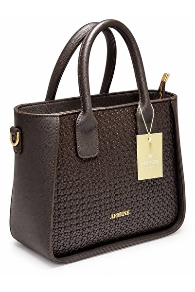 Armine Knitted Pattern Hand & Shoulder Bag A4S1A9 Brown