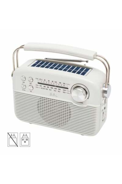 Sal Radio retro cu alimentare solară, 2 baterii LR20, USB-C, 4 benzi de recep...