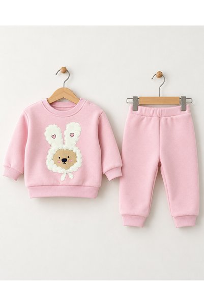 tinytrends Baby Girl Şardonlu Sweatshirt and Sweatpants Top and Bottom Set