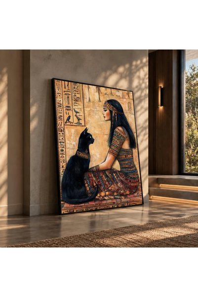 HOME MODE Ancient Egyptian Queen and Black Cat Canvas Art, Mythological Egypt...