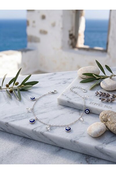 Peach Jewelry Peach Jewerly Βραχιόλι Από Ασήμι 925 Με Ματάκια Και Κρυσταλλάκι...