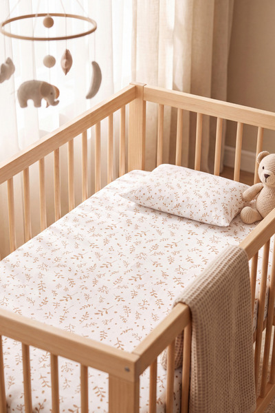 Miruza Ev Tekstili Yaprak Desenli Bebek Çarşaf Seti | %100 Pamuk | 60x120 - 7...