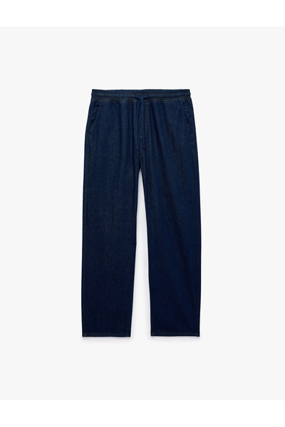 Koton Cotton Comfortable Fit Jogger Jean Trousers with Pockets and Lace-Up Waist