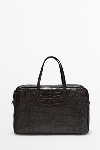 Massimo Dutti Dokulu deri duffle çanta