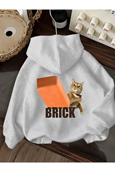 one button سويت شيرت بقلنسوة مطبوع عليه شعار Cat That Throws Bricks للجنسين، ...