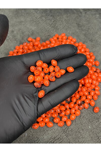 Mos Tespih 200 Pieces of Barley Cut Orange Embroidered Powder Amber 6X9Mm Beads