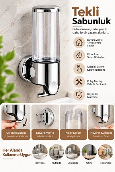 NOKKA Tekli Sıvı Sabunluk 450 ml Çekmeli Sistem Banyo Mutfak Şampuanlık
