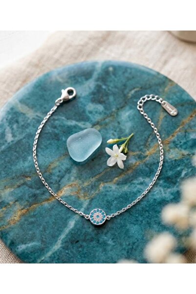 Peach Jewelry Peach Jewerly Βραχιόλι Από Ασήμι 925 Με Γαλάζιο Ματάκι Ασημί