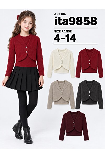 SETTY KOOP Girls’ Cropped Knit Cardigan with Decorative Buttons