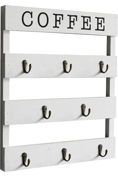 BPA ®   حامل أكواب القهوة 17 × 13 بوصة، منظم أكواب معلق على الحائط بتصميم ريف...