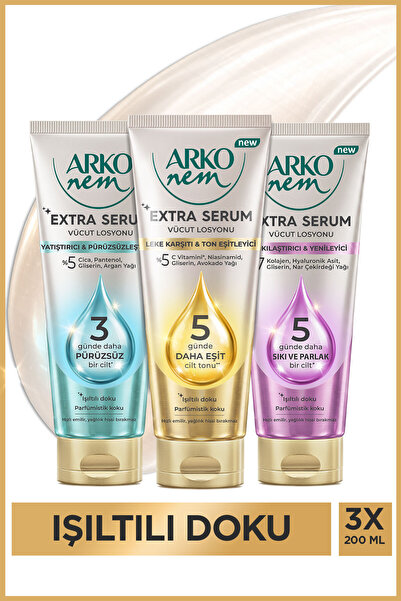 Arko Nem Extra Serum 3’lü Vücut Bakım Losyonu Seti Çoklu Serum Etkisi 3x200 Ml
