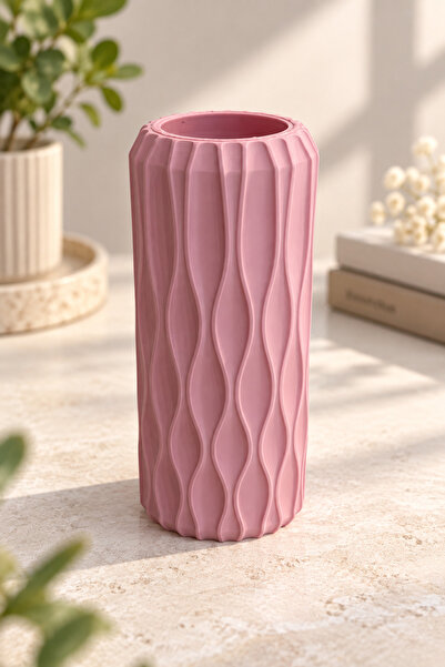 Generic Brand Vază Decorativă Roz cu Design Ondulat – 18 × 8 cm, Diametru Int...
