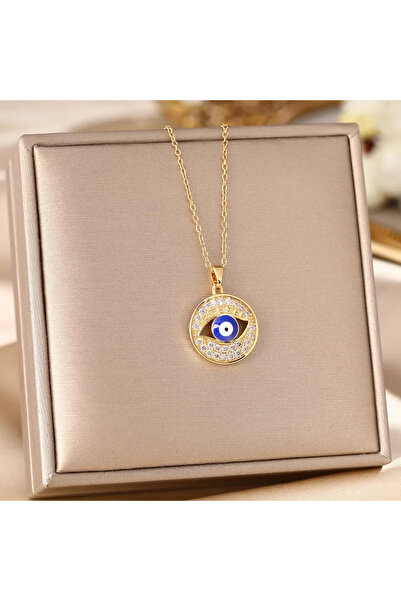 Peach Jewelry Peach Jewerly Γυναικείο Κολιέ Μάτι Από Χάλυβα Τιτανίου Επιχρυσω...