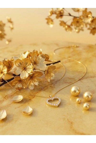 Peach Jewelry Peach Jewerly Κολιέ Από Ασήμι 925 Καρδούλα Με Ζιργκόν Επιχρυσωμ...
