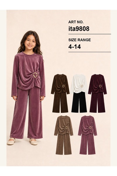 SETTY KOOP Girls’ Two-Piece Set with Draped Top and Wide-Leg Trousers