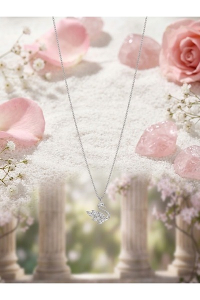 Peach Jewelry Peach Jewerly Κολιέ Από Ασήμι 925 Κύκνος Με Ζιργκόν Ασημί