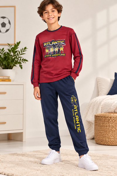 Uğur bebe Set de pijamale pentru copii, culoare burgundy, 100% bumbac, cu mân...