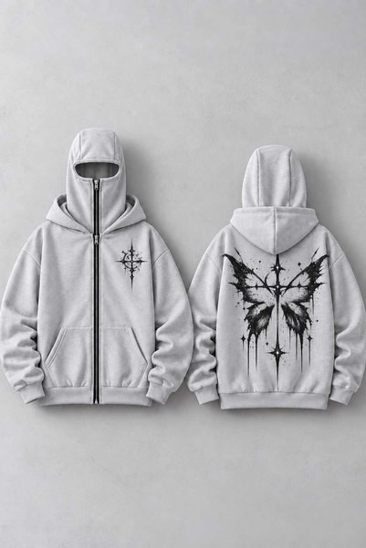 LOTS MODA Snow Masked Ninja Unisex Sweatshirt Cardigan 2Strands Thick Fleece