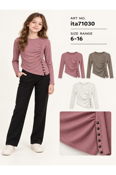 SETTY KOOP Girls’ Long-Sleeve Top with Asymmetric Button Detail